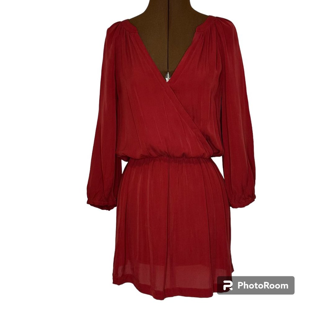 Joie Red Silk Mock Wrap Dress